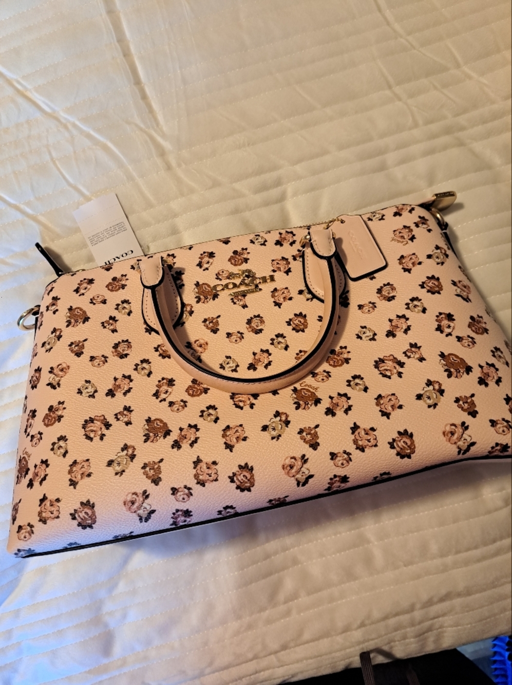 Coach Pink Floral Satchel with Gold-Tone Logo